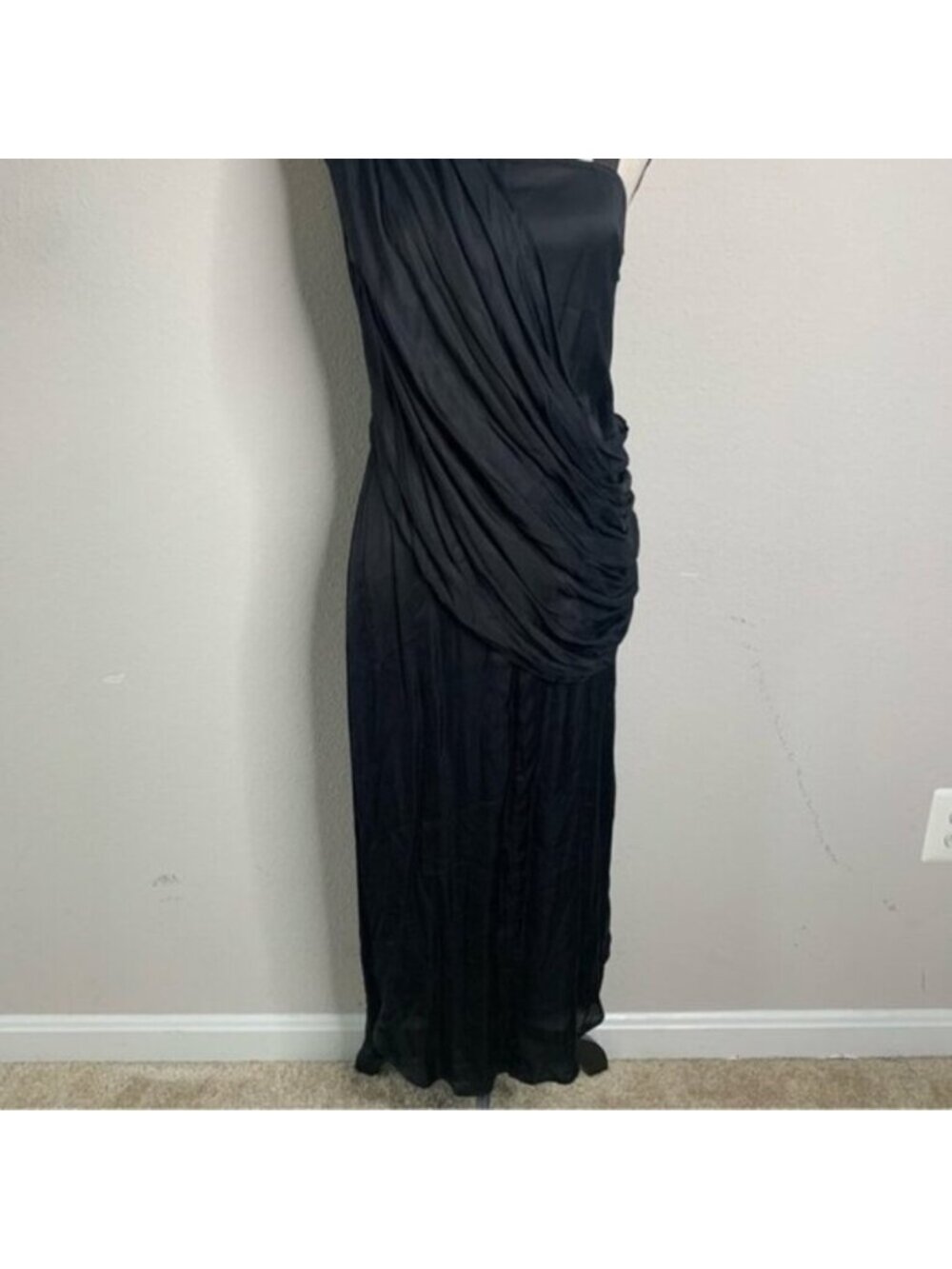 Nicholas K Black One-Shoulder Draped Satin Midi Dress - Picture 9 of 17